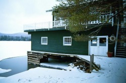 The Boat House with the lake frozen over